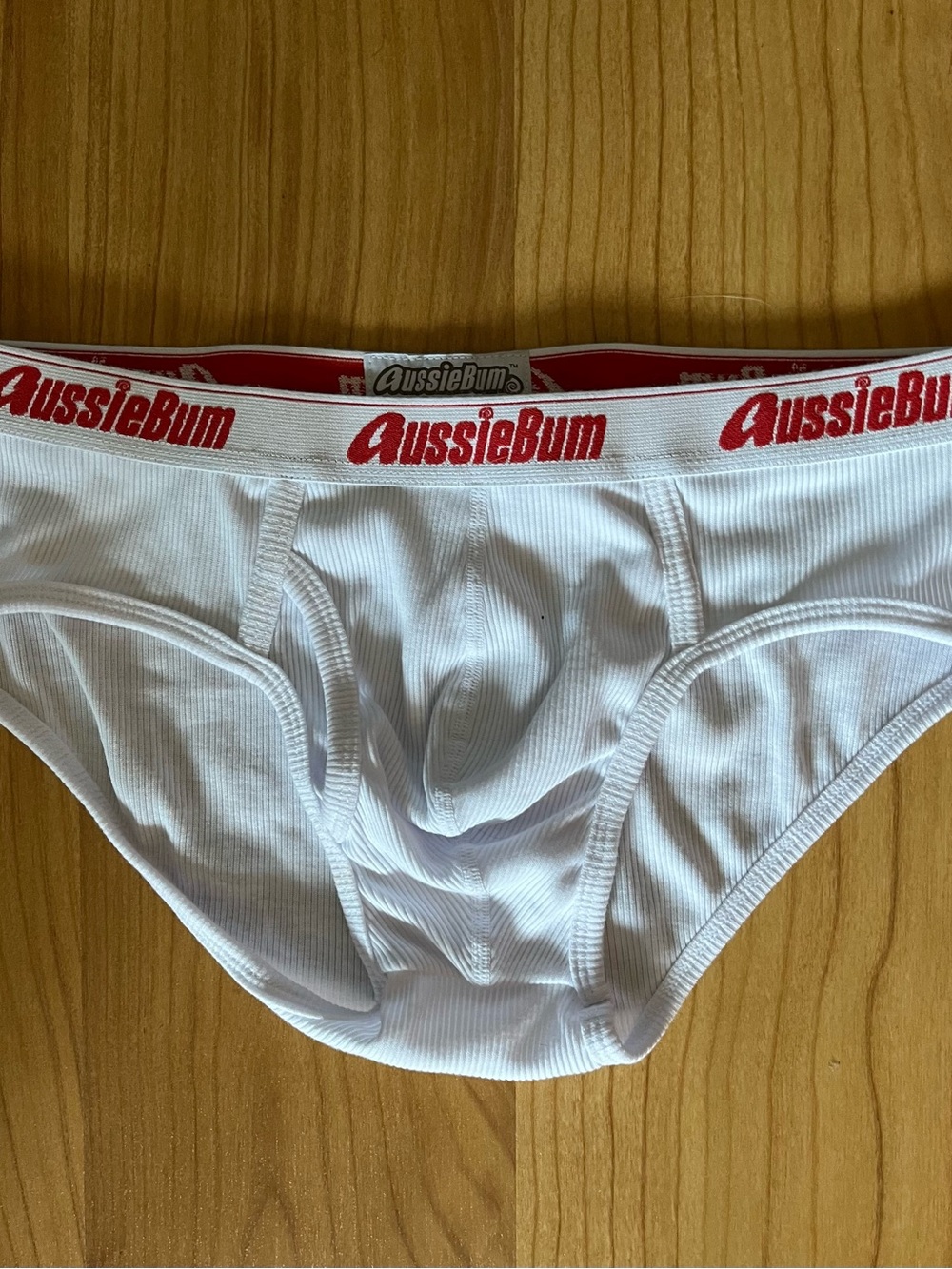 AussieBum Men’s White Briefs with Red Logo Waistband